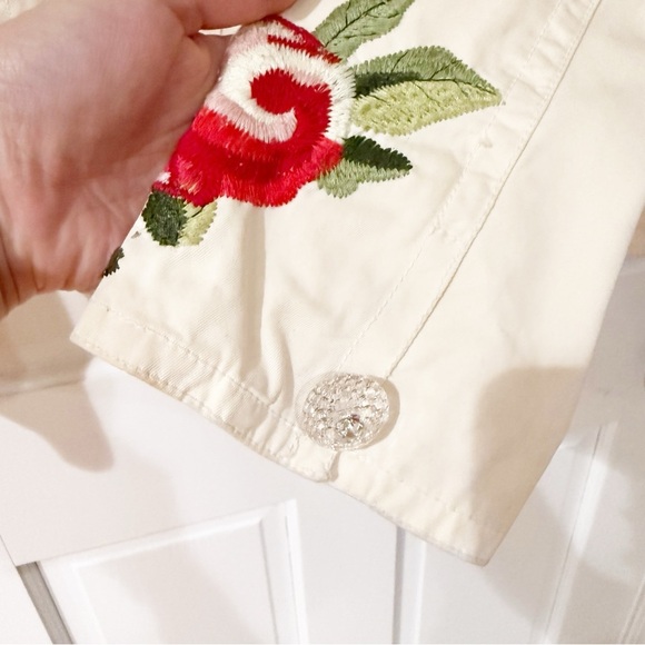 Johnny Was Vintage Ivory Embroidered Rose Floral Blazer Jacket Bohemian M - Picture 5 of 14